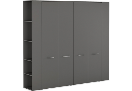Шкаф комбинированный с полками, гардеробом и стеллажами Валетта Антрацит, цвет антрацит