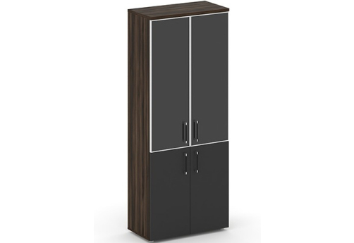 Шкаф высокий широкий (стекло лакобель + ЛДСП) Брауни, цвет дуб мали + антрацит