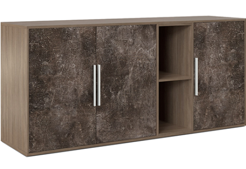 Шкаф низкий 3 створки, с нишей Супер Т, цвет вяз + бетон темный