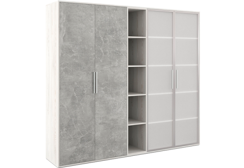 Шкаф высокий 4 створки, с нишей (со стеклом) Супер Т, цвет сосна + бетон