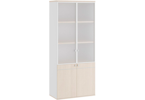 Шкаф для бумаг со стеклом в раме Эрника, цвет дуб шамони светлый + белый