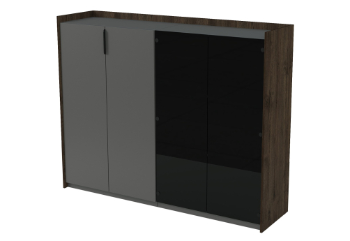 Шкаф средний двусоставной со стеклом Венди, цвет брауни + графит