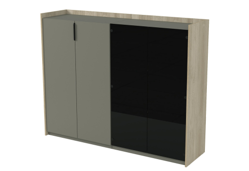 Шкаф средний двусоставной со стеклом Венди, цвет светлый дуб + терра