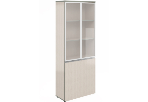 Шкаф широкий высокий (3 полки под стеклом в раме) Валенсия, цвет сосна карелия