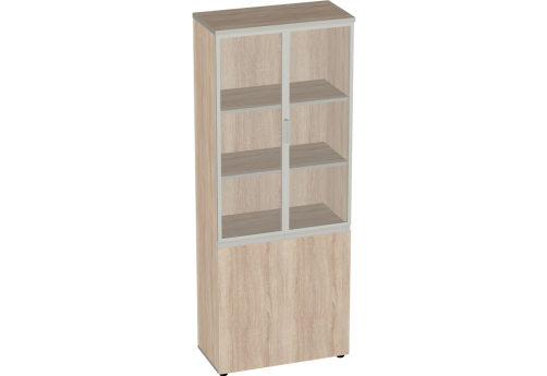 Шкаф широкий высокий (3 полки под стеклом в раме) Валенсия, цвет дуб сонома
