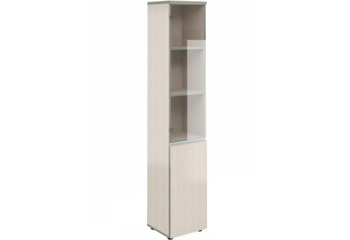 Шкаф узкий высокий (3 полки под стеклом) Валенсия, цвет сосна карелия