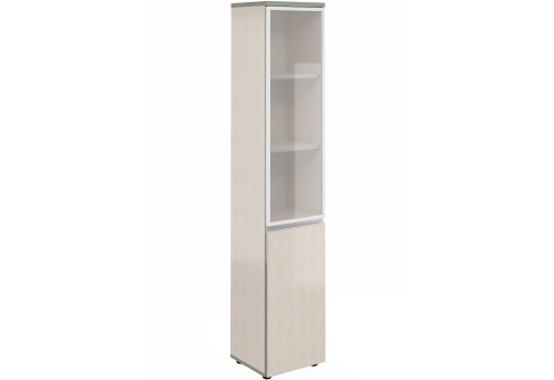 Шкаф узкий высокий (3 полки под стеклом в раме) Валенсия, цвет сосна карелия