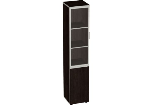 Шкаф узкий высокий (3 полки под стеклом в раме) Валенсия, цвет венге