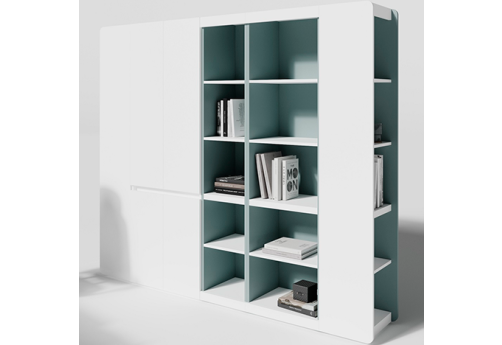 Шкаф высокий со стеллажами Беллони, цвет эвкалипт + белый