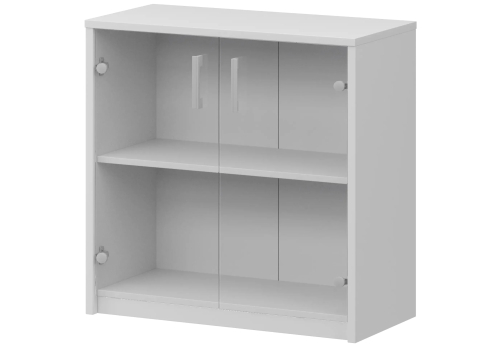 Стеллаж низкий с прозрачным стеклом Аксима, цвет белый