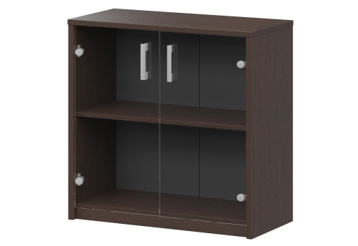 Стеллаж низкий с прозрачным стеклом Аксима, цвет венге