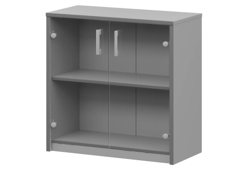 Стеллаж низкий с прозрачным стеклом Аксима, цвет серый