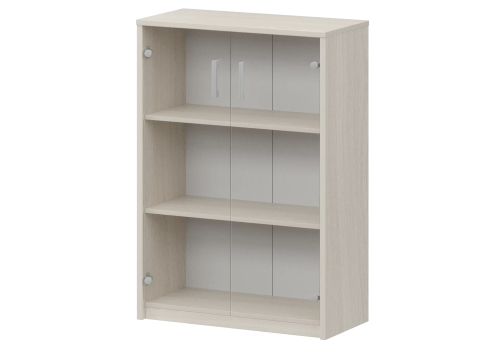 Стеллаж средний с прозрачным стеклом Аксима, цвет ясень шимо