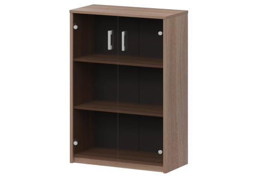 Стеллаж средний с тонированным стеклом Аксима, цвет темный шимо