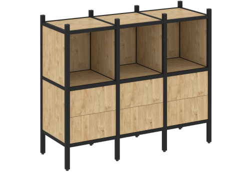 Стеллаж прямой вариант 7 Европа, цвет тиквуд светлый + черный