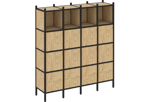 Стеллаж прямой вариант 9 Европа, цвет тиквуд светлый + черный