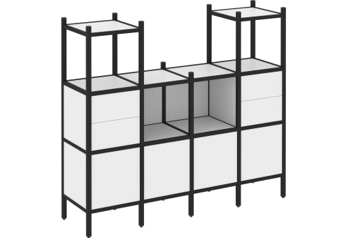 Стеллаж прямой вариант 14 Европа, цвет белый бриллиант + черный