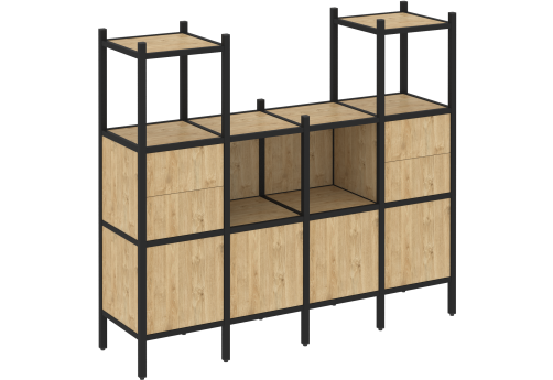 Стеллаж прямой вариант 14 Европа, цвет тиквуд светлый + черный