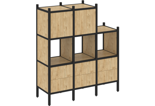 Стеллаж прямой вариант 15 Европа, цвет тиквуд светлый + черный