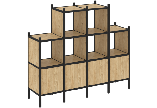 Стеллаж прямой вариант 16 Европа, цвет тиквуд светлый + черный