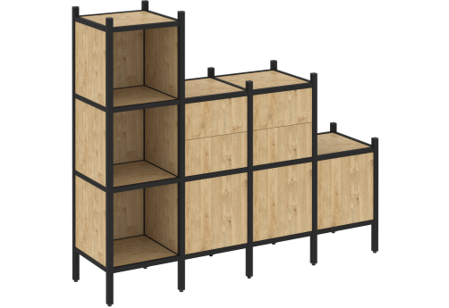 Стеллаж прямой вариант 17 Европа, цвет тиквуд светлый + черный