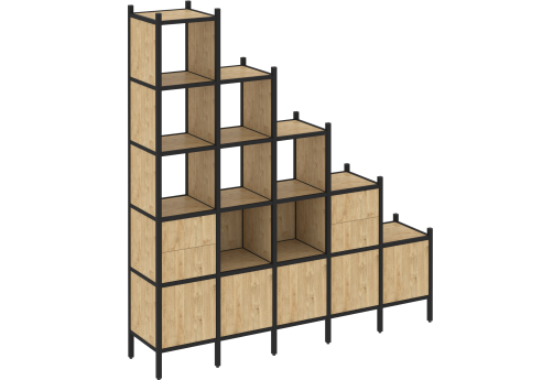 Стеллаж прямой вариант 23 Европа, цвет тиквуд светлый + черный