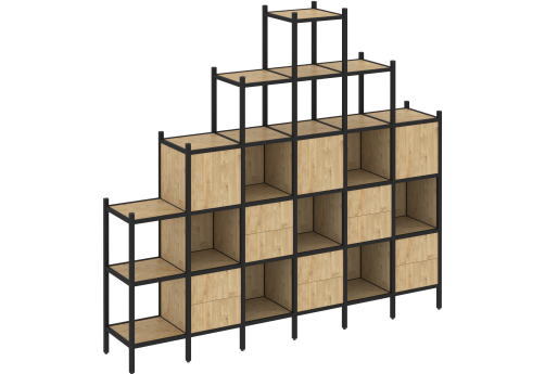 Стеллаж прямой вариант 24 Европа, цвет тиквуд светлый + черный