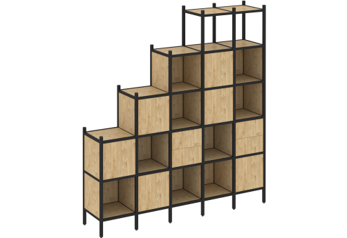 Стеллаж прямой вариант 25 Европа, цвет тиквуд светлый + черный