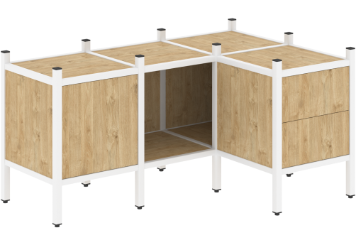 Стеллаж угловой внутренний вариант 26 Европа, цвет тиквуд светлый + белый