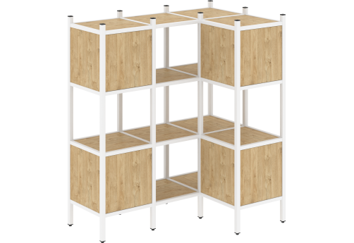 Стеллаж угловой внутренний вариант 29 Европа, цвет тиквуд светлый + белый