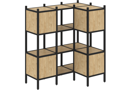 Стеллаж угловой внутренний вариант 29 Европа, цвет тиквуд светлый + черный