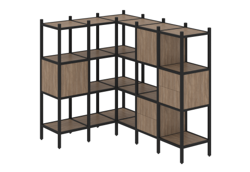 Стеллаж угловой внутренний вариант 30 Европа, цвет дуб аризона + черный