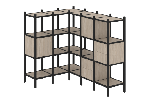 Стеллаж угловой внутренний вариант 30 Европа, цвет дуб аттик + черный