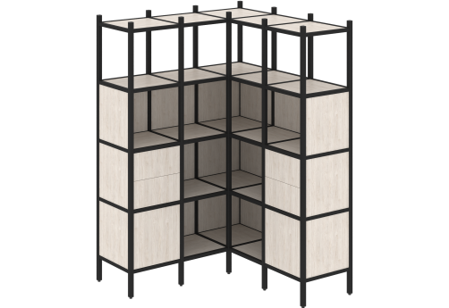 Стеллаж угловой внутренний вариант 33 Европа, цвет денвер светлый + черный