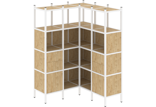 Стеллаж угловой внутренний вариант 33 Европа, цвет тиквуд светлый + белый