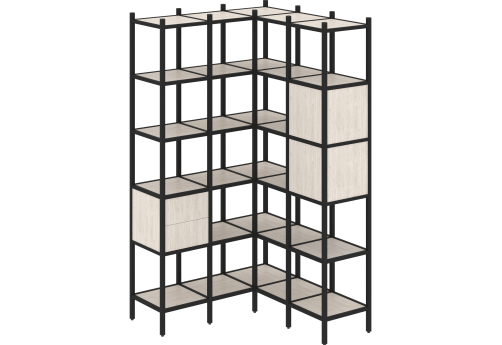 Стеллаж угловой внутренний вариант 34 Европа, цвет денвер светлый + черный