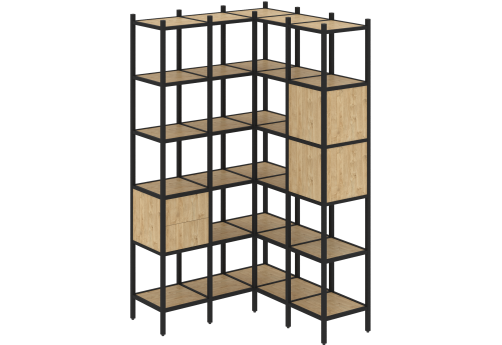 Стеллаж угловой внутренний вариант 34 Европа, цвет тиквуд светлый + черный