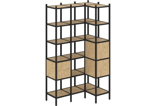 Стеллаж угловой внутренний вариант 35 Европа, цвет тиквуд светлый + черный
