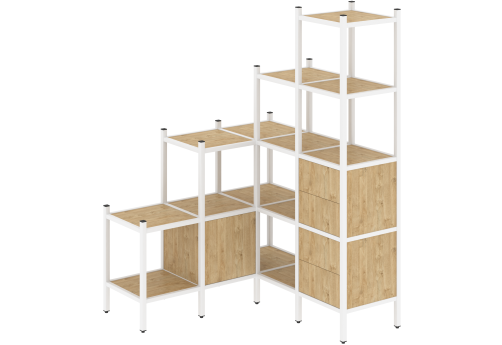 Стеллаж угловой внутренний вариант 40 Европа, цвет тиквуд светлый + белый