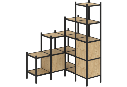 Стеллаж угловой внутренний вариант 40 Европа, цвет тиквуд светлый + черный