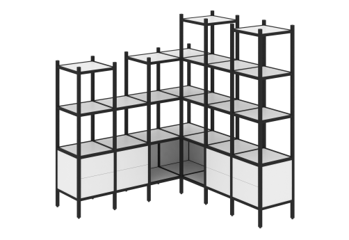 Стеллаж угловой внутренний вариант 41 Европа, цвет белый бриллиант + черный