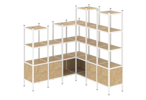 Стеллаж угловой внутренний вариант 41 Европа, цвет тиквуд светлый + белый