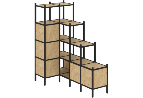 Стеллаж угловой внутренний вариант 42 Европа, цвет тиквуд светлый + черный