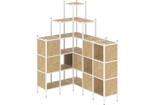 Стеллаж угловой внутренний вариант 43 Европа, цвет тиквуд светлый + белый