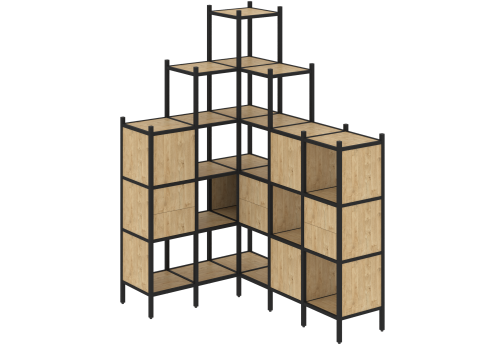Стеллаж угловой внутренний вариант 43 Европа, цвет тиквуд светлый + черный