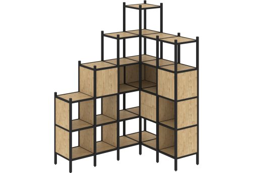 Стеллаж угловой внутренний вариант 44 Европа, цвет тиквуд светлый + черный