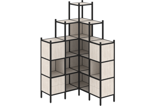 Стеллаж угловой внутренний вариант 45 Европа, цвет денвер светлый + черный