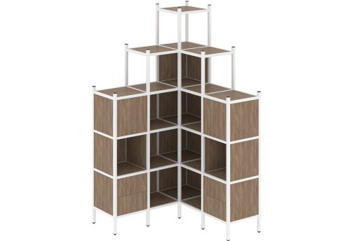 Стеллаж угловой внутренний вариант 45 Европа, цвет дуб аризона + белый