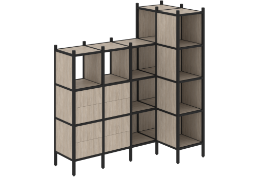 Стеллаж угловой внутренний вариант 47 Европа, цвет дуб аттик + черный