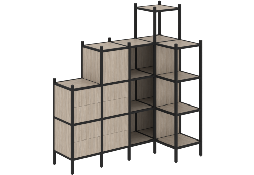 Стеллаж угловой внутренний вариант 48 Европа, цвет дуб аттик + черный